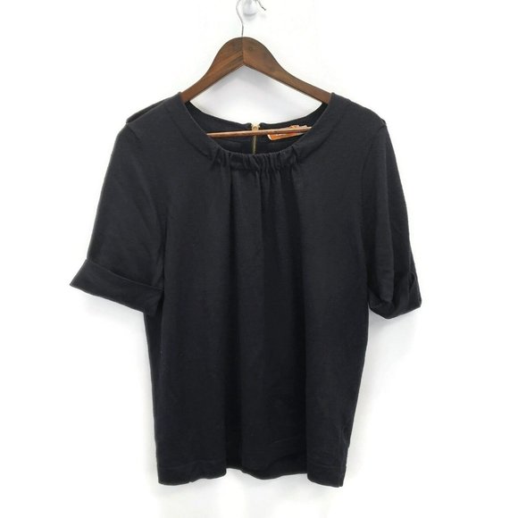 Tory Burch Sweaters - Tory Burch Womens Merino Wool Sweater Size XL Navy Blue Short Sleeve Minimalist